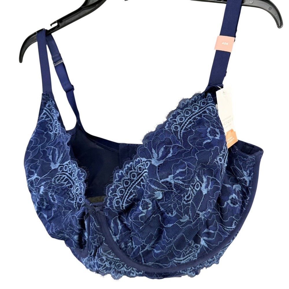 Cacique Unlined Balconette Womens 40K Blue Lace Romantic Feminine Flirty Chic - Picture 4 of 14